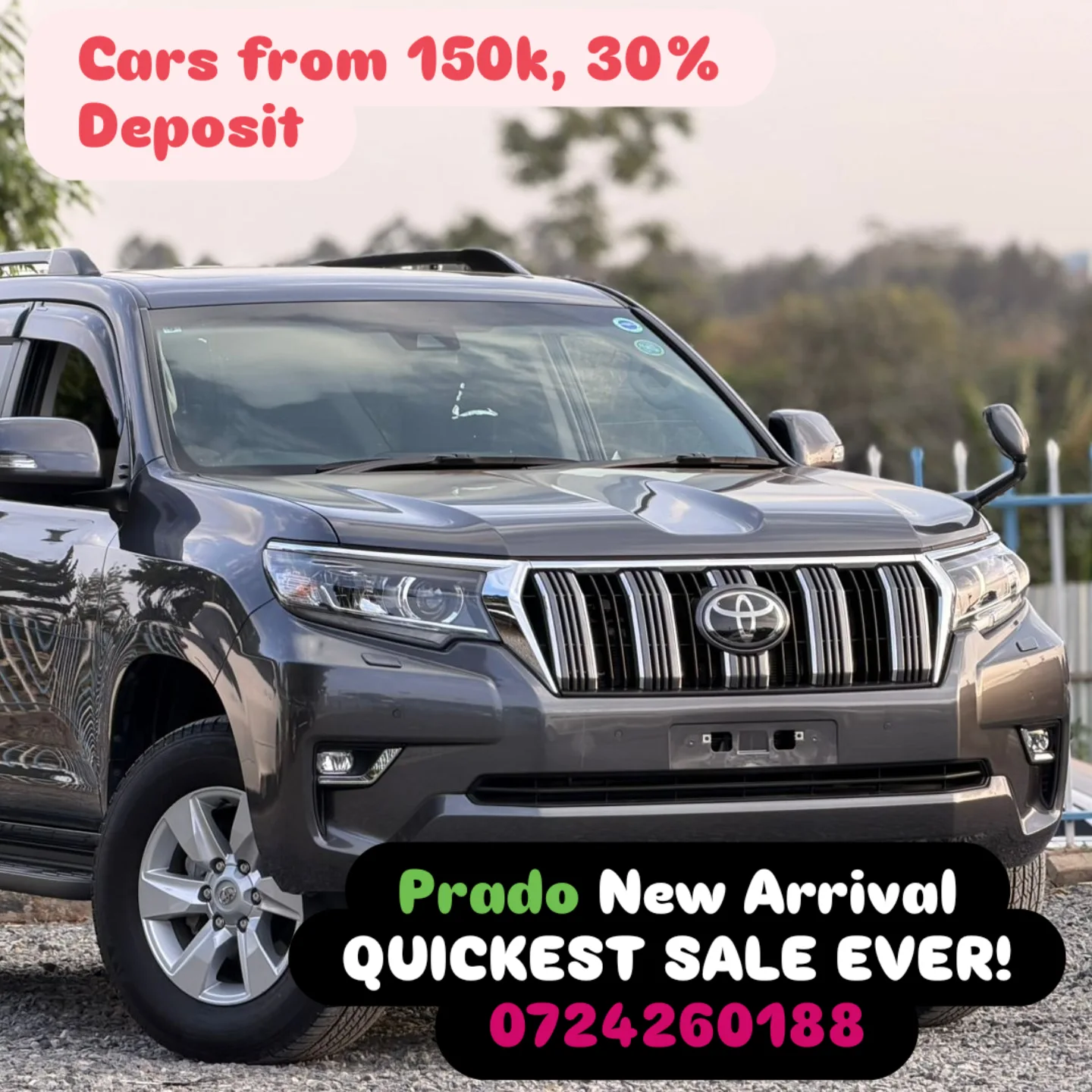 TOYOTA Land Cruiser Prado J150 TX Sunroof New Arrival New Shape On offer 😲 QUICK SALE. Cars from 150K, 30% Deposit lipa pole pole. Hire purchase installments HP. UpTo 70% financing/finance NO CRB STATUS CHECK Trade in OK
