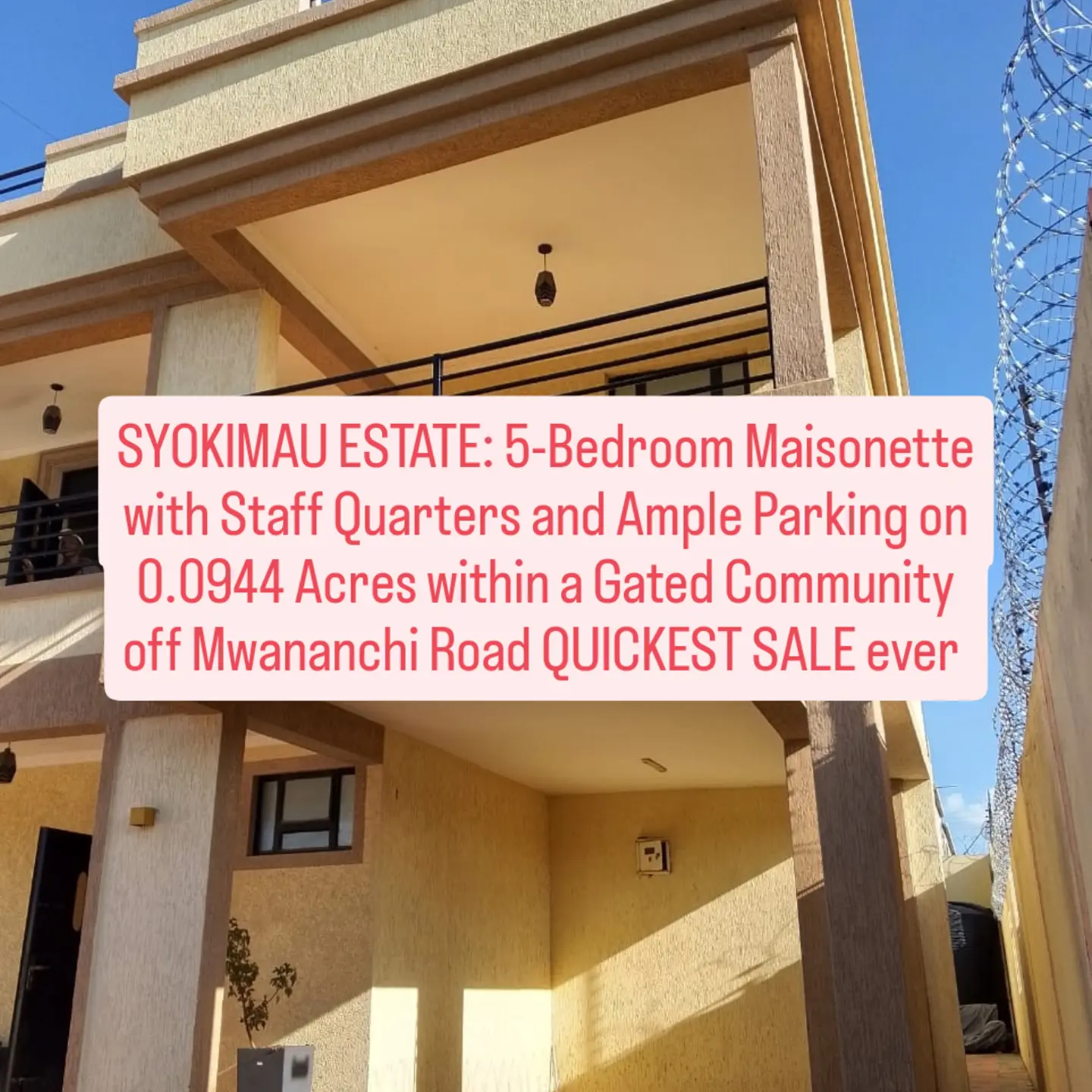 SYOKIMAU ESTATE: 5-Bedroom Maisonette with Staff Quarters and Ample Parking on 0.0944 Acres within a Gated Community off Mwananchi Road for Auction at KSh14 Million